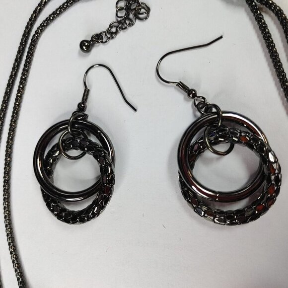 5/$100 Vintage Jewelry SET Necklace & Earrings Gun Metal Chain Chunky Rings - Picture 8 of 11